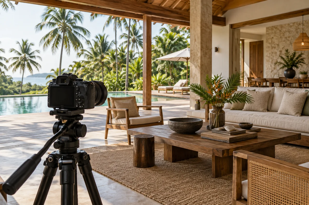 Illustrative architectural photography setup in a tropical boutique villa